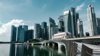 A view of the Singapore financial district and Esplanade Bridge, representing the regulatory environment and top 5 ERP vendors in Singapore.