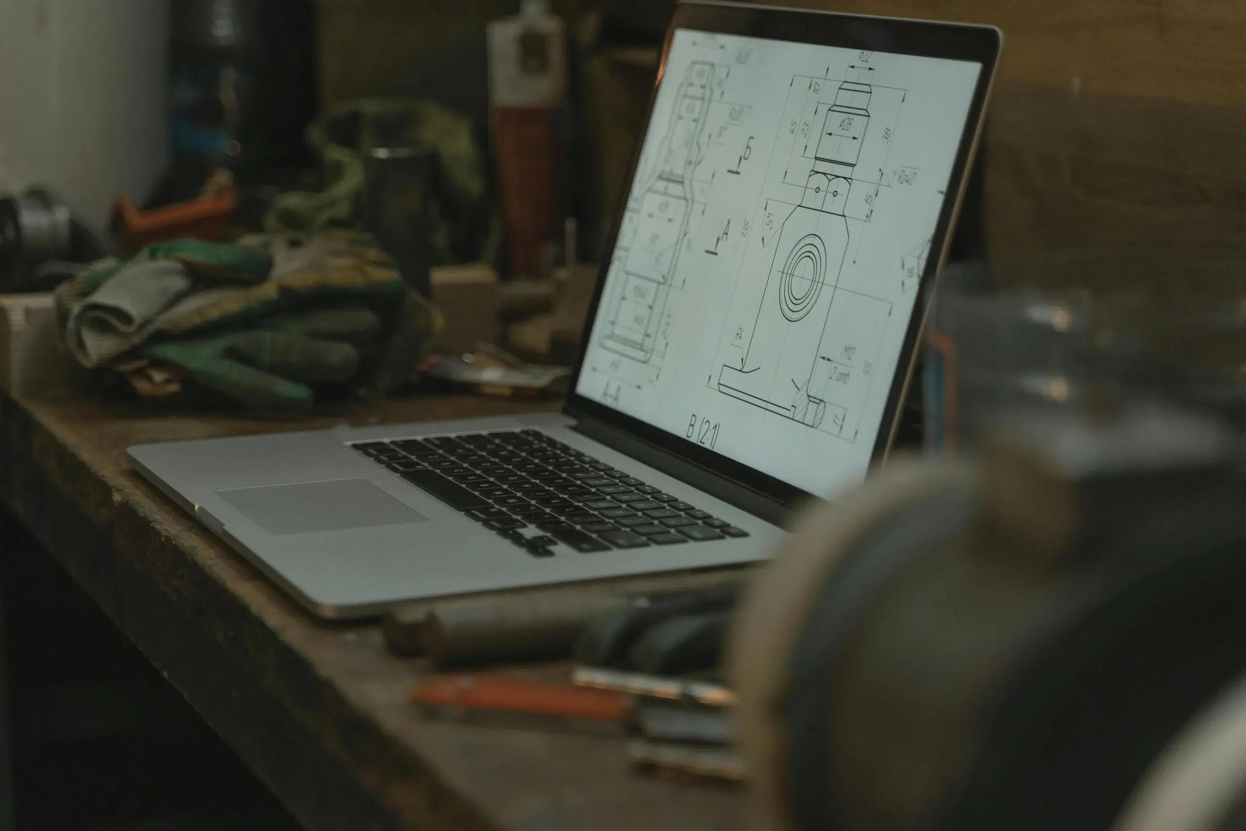 Engineering design and asset planning displayed on laptop for maintenance and equipment management